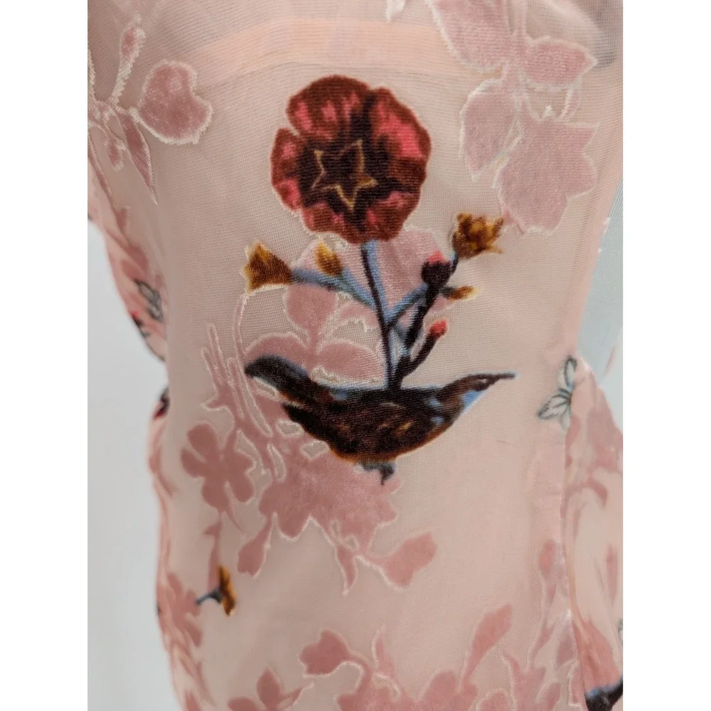 Beginning Boutique Floral Burnt Out Velvet Mini Dress 6 Pink Coquette Fairycore‎